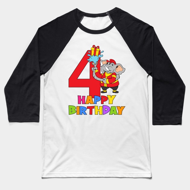 4th Birthday Party 4 Year Old Four Years Baseball T-Shirt by KidsBirthdayPartyShirts